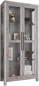 BELLEZE Storage Cabinet, Tall Bookshelf or Display Cabinet for Living Room Bedroom, Curio Cabinet with Tempered Glass Doors, Trophy Display Case, Storage/Organization - Avalon (Gray Wash)