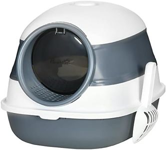 PawHut Foldable Cat Litter Tray with Lid, Hooded Cat Litter Box w/ High Sides, Air Freshener, Large Two-Way Entrance, Scoop, White