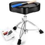 Vangoa Drum Throne, Padded Saddle Drum Seat Comfortable Motorcycle Style Drum Chair Stool Height Adjustable Double Braced for Drummers, Black