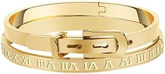 Jarlinwel Gold Silver Plated Bracelets for Men Women Roman Numeral Bangle Bracelet Stainless Steel Personalized Engraved Unisex Gift (2 Pcs Womens Gold Bangle)