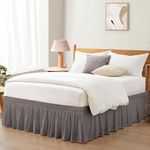 KASHILON Wrap Around Bed Skirts for Double Bed (Bed Size: 54"x75") 12" Long Drop, Silver Grey Adjustable Elastic Dust Ruffles Easy Fit Wrinkle Resistant Silky Luxurious Fabric Machine Washable