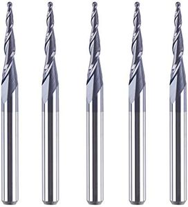 SpeTool 5Pc/Pack Tapered Cone 1/8 End Mills 0.5MM Cutting Radius(1.0mm Diameter) 3D Wood Engrave CNC Router Bits Tools