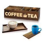 Famimall Wooden Coffee Station Organizer with Tray, DIY Storage Organizer with Removable Dividers, Wooden Coffee Organizer for Countertop, Farmhouse K-cup Coffee Pod Holder (Burlywood)