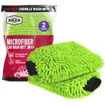 AIDEA Car Wash Mitt Microfiber-2PK, Scratch Free Lint-Free, Premium Chenille Microfiber Mitt Car Wash Brush-Green, Regular Size 7.12''X10.14''