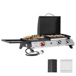 Royal Gourmet PD1305H 3 Burner Propane Gas Grill and Griddle Combo with Lid, 3-in-1 Grill Griddle Combo with 29,000 BTUs Output for Outdoor Cooking, 364 Sq. In. Cooking Area, Silver & Black