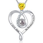 I Love You Necklace 100 Languages Citrine Jewelry Birthday Gifts for Mom Wife I Love You to the Moon and Back Sterling Silver Jewelry