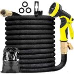 Expandable Garden Hose Water Hose 100 ft with 10 Function Spray Nozzle, 3/4" Solid Brass Fittings Leakproof Design, Garden Hose for Garden Watering, House Cleaning and Pets Washing. (Black)