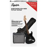 Squier by Fender Affinity Stratocaster HSS Electric Guitar Pack, Charcoal Frost Metallic, Gig Bag, Fender Frontman 15W Amp, Picks, Strap, Cable