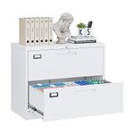 Yizosh 2 Drawer White File Cabinet with Lock, Filing Cabinet for Home Office, Metal Locking Office File Storage Cabinet with Drawers, Lateral Filing Cabinet Organizer for Letter/Legal/F4/A4