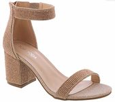 TOP Moda Darcie-1 Women's Fashion Ankle Strap Chunky Low Heel Dress Sandal Shoes, Rose Gold Rhinestone, 10