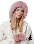 Winter Hats Cute Knit Skull Hat Russian Ushanka Trapper Hat Fur Cable Hat Slouchy Beanies with Pompom Warm Fuzzy Snow Cap for Women Bomber Hat Ear Cover Pink