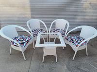 Garden Living 4+1 Outdoor Indoor Patio Furniture Sets Rattan Chair Patio Set Wicker Conversation Set Poolside Lawn Chairs Swing Area Balcony Outdoor Garden Furniture (4 Chair 1 table, White Printed 1)