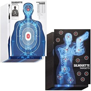 Juvale 50 Pack Human Silhouette Large Paper Shooting Range Targets - X-Ray Skeleton Designs, Red-Marked Targeting Points, Score Counter, Highly Visible (2 Designs, 25x38 in)