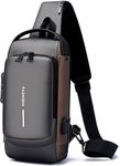 XBEY Anti Theft Backpack for Women, Sling Bag For Men CrossBody For Men Women, Anti-Theft Chest Bag With USB Charging Port, Waterproof Small Backpack for Outdoor Work Hiking (Grey & Golden)