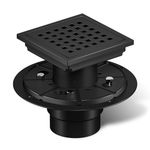 Black 4 Inch Square Floor Drain, Stainless Steel Flange Shower Hair Strainer with Removable Grid Cover