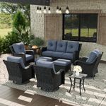 Aeeiua 9 Piece Patio Furniture Set, All-Weather Wicker Outdoor Conversation Set with Swivel Rocking Chair and 6 Inch Thick Cushions