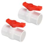 PATIKIL 63mm 2-1/2" ID PVC Ball Valve, 2 Pack Socket Type Shut-Off Valve with Easy to Rotate Handle for Water Flow Control, White/Red