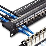 Lysymixs 24 Port RJ45 Patch Panel Cat6 STP Feed Through, Coupler Network Patch Panel 19 Inch, Inline Keystone Ethernet Patch Panel with Back Bar