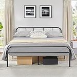 Yaheetech Black Metal Double Bed 4ft6 Iron Bed Frame with Curved Headboard, Under Bed Storage Space, for Adults/Teenagers, Suit for 135x190cm Mattress, Easy Assembly