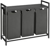 VASAGLE Laundry Hamper, Laundry Basket, Laundry Sorter with 3 Pull-Out and Removable Bags, Shelf, Metal Frame, 3 x 10 Gallons (38L), 36.4 x 13 x 28.4 Inches, Black and Gray UBLH301G01