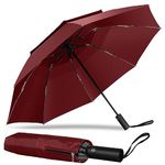 Lehwoik Umbrella Windproof Strong, Double Vented Folding Umbrella, 16 Fiberglass Ribs, Compact Travel Umbrella, Reverse Design, Automatic Umbrella One Button Open/Close with Anti-Rebound Handle - Red