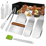 MAIKEHIGH 8Pcs BBQ Grill Spatula Set, Heavy Duty Griddle Scraper Accessories Kit Stainless Steel Burger Flipper Tool Teppanyaki Cooking Utensils for Grilling, Barbecue, Flat Top, Pancake