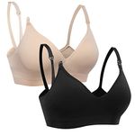 Vevarble Womens Maternity Bras for Breastfeeding Wireless Nursing Bras Soft Sleeping Bras Pregnancy Bra (XL-Black/Beige)