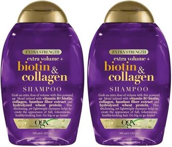 OGX Thick & Full + Biotin & Collagen Extra Strength Volumizing Shampoo with Vitamin B7 & Hydrolyzed Wheat Protein for Fine Hair. Sulfate-Free Surfactants for Thicker, Fuller Hair, 13 Fl Oz (Pack of 2)