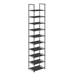 SONGMICS 10-Tier Shoe Rack, Shoe Stand, Space-Saving Shoe Storage, 33 x 33 x 173 cm, Metal Frame, Non-Woven Fabric Shelves, for Hallway, Bedroom, Black LSR110B02