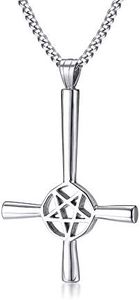 Vnox Pentacolo in Acciaio Inossidabile Pentagramma Stella a Testa in Giù Croce Rovesciata Satanismo Collana Ciondolo Satanico Gioielli Religiosi