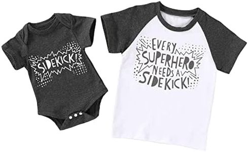 JEELLIGULAR Baby Boy Sibling Shirts Romper Big Brother Long Sleeve T-Shirt & Little Brother Bodysuit Matching Outfits, Charcoal Black Romper, 3-6 Months
