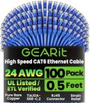 GearIT Cat 6 Ethernet Cable 0.5 ft 6-Inch (100-Pack) - Cat6 Patch Cable, Cat 6 Patch Cable, Cat6 Cable, Cat 6 Cable, Cat6 Ethernet Cable, Network Cable, Internet Cable - Blue 0.5 Foot