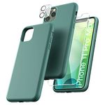 TOCOL 5 in 1 for iPhone 11 Pro Max Case 6.5", with 2 Pack Screen Protector + 2 Pack Camera Lens Protector, Liquid Silicone Slim Shockproof Cover [Anti-Scratch] [Drop Protection], Midnight Green