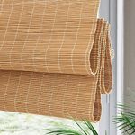 Yin Yang Cordless Blackout Bamboo Roman Blinds, Natural Woven Wood Shades with 6 Inches High Valance, Custom Bamboo Roman Shades for Interior Window, Privacy Lined Blinds for Home, Windows, Pattern 1