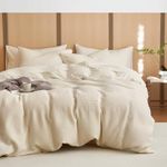 Wake In Cloud - Waffle Quilt Cover Set, 100% Cotton Doona Duvet Cover Bed Bedding Set, Ultra Soft Neutral Waffle Weave Textured, 3 Pieces, Beige, Queen Size