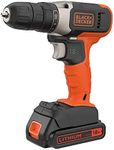 BLACK+DECKER BCD001C1 Cordless Drill with Battery and Charger (18 V/1.5 Ah, 10 mm Keyless Chuck, 10-Level Torque Preselection + 1 Drill Level, LED Work Light, Includes Charger and Battery)