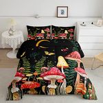 Feelyou Kids Mushroom Bedding Set Natural Wild Fungus Comforter Set for Kids Boys Girls Botanical Plants Duvet Set Butterfly Comforter 1 Comforter Set with 2 Pillowcases Queen Size