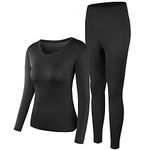 PISIQI Thermal Underwear Women Ultra-Soft Long Johns Set Base Layer Skiing Winter Warm Top & Bottom, Black, Large