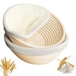 Homiely Sourdough Proofing Basket Set of 2 – 9" Round Banneton Bread Making Basket, Natural Rattan Dough with Linen Cloth Liners for Home Bakers