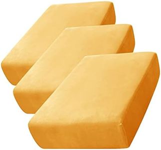 Stretch Cushion Cover, Soft Velvet Plush Cushion Slipcover Seat Sofa Covers Furniture Protector with Elastic Bottom (Gold, 3)