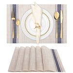 Winknowl Placemats, Set of 6 Heat Resistant Stain Resistant Non-Slip Woven Vinyl Insulation Placemats, Washable Durable Elegant Table Mats for Kitchen Dining (Beige Blue)