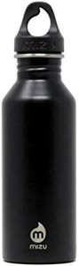 Mizu M5 18 oz. Single Wall Narrow Mouth Stainless Steel Water Bottle with Loop Cap, Black, 530 ml