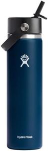 Hydro Flask 24 oz Wide Mouth with Flex Straw Cap Stainless Steel Reusable Water Bottle Indigo - Vacuum Insulated, Dishwasher Safe, BPA-Free, Non-Toxic