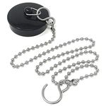 Smith’s® (36mm-38mm) Black Plug & Chain - Bathtub, Bathroom, & Kitchen Sink Plug | 48cm Strong Stainless Steel Ball Chain With S-Hooks | Comes Pre-Assembled