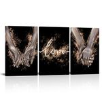 OuElegent 3 Piece Love and Hand in Hand Wall Art Canvas Romantic Couple Love Painting Pictures Black Print Poster for Living Room Bedroom Decoration Framed Ready to Hang