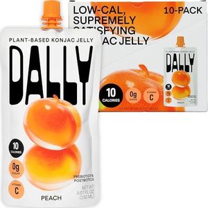 Dally Peach Konjac Jelly (10-Pack) – 10 Calorie, Zero Sugar Jellified Fruit Snack | Prebiotics & Postbiotics, Vitamin C | Diet-Friendly, Vegan, Gluten Free | Skin & Immune Health + Weight Management