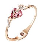 Sllaiss Rose Gold Plated Pink Crystal Cuff Bangle Bracelets for Women Birthday Jewelry Gift for Her Made with Austria Crystals