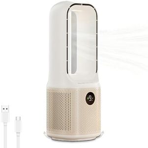 Bladeless Desk Fan, Small Quiet Table Fan with 60°Oscillating, 9 Speed & 9H Timer & 3 Light Modes, Easy to Clean, Cooling Fans for Office, Living Room, Bedroom (Beige)