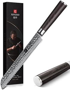 XINZUO Acero de Damasco Cuchillo de Pan de 20cm, Cuchillo de Sierra Afilado y Duradero Cuchillo de Cocina Profesional, Mango Ergonómico de Pakkawood, Adecuado para Todo Tipo de Pan y Pasteles