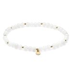 18K Yellow Gold Plated & Genuine Moonstone Bead Stretch Bracelet, 6-1/2"